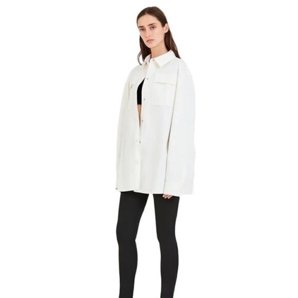 Herve by Herve Leger Cotton Twill White Oversized Shacket Jacket L - Picture 1 of 10